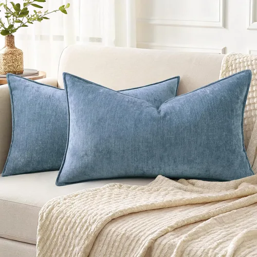 Miniatura 27 de decorUhome - Fundas de Cojín para Sofá 16x16 pulgadas Set de 2, Decorativas Suaves Euro Neutras de Felpilla con Diseño Elegante, Aqua Haze