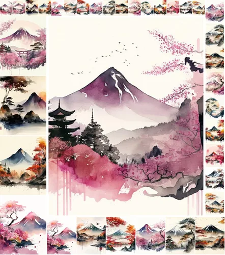 Miniatura 5 de Paquete de papel Decoupage (35 hojas de 6 x 8 pulgadas), hermosos paisajes serenos de cabañas y bosques en invierno, FLONZ - Tarjetas de ilustración