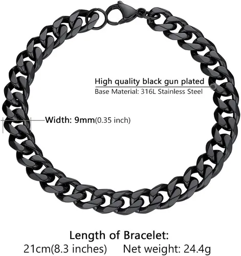 Miniatura 6 de PROSTEEL Pulseras de eslabones cubanos de acero inoxidable 316L para hombre, tono doradonegroplateado, joyería hipoalergénica, 7.5 pulgadas8.26