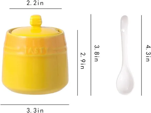 Miniatura 2 de Azucarero de cerámica colorido del tarro del condimento con la cuchara de la tapa
