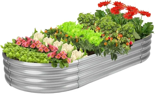 Rakukiri Jardinera elevada con certificación GRS galvanizada para exteriores, maceta ovalada de metal resistente a la putrefacción de 5 pies, maceta