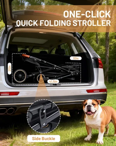 Miniatura 8 de Cochecito para perros grandes y medianos (hasta 66 libras), cochecito para mascotas para 2 perros pequeños con asa y toldo ajustables, sombrillas