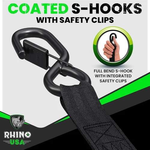 Miniatura 5 de Rhino USA Correas de trinquete retráctiles (paquete de 2) – 1 pulgada x 10 pies (1,209 libras de resistencia a la rotura) – Correas de amarre auto