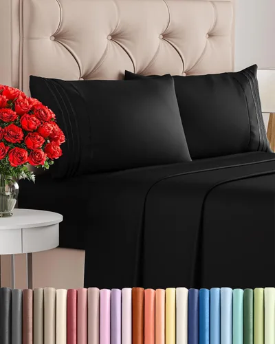 Juego de sábanas tamaño King de 4 piezas - Juego de sábanas cómodas, transpirables y refrescantes - Ropa de cama de lujo para hotel para mujeres, 08