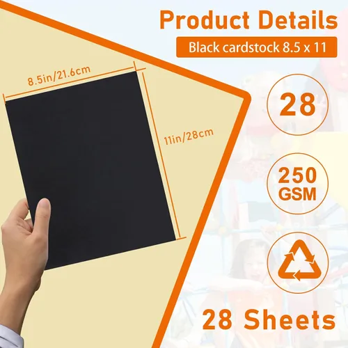 Miniatura 2 de Guakicae 28 hojas de cartulina negra de 8.5 x 11 pulgadas para Halloween, papel pesado de 92 libras para invitaciones de boda, manualidades, memus