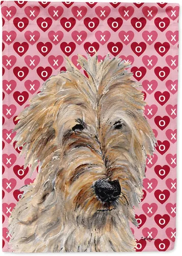Miniatura 344 de Caroline's Treasures SS4484GF Bandera de jardín con diseño de bulldog inglés y corazones para el Día de San Valentín, bandera decorativa para patio