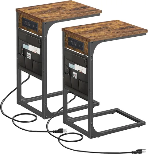 Miniatura 23 de TUTOTAK - Mesa auxiliar en forma de C, mesa lateral para sofá, mesa de sofá con bolsa de almacenamiento, bandeja para TV para sala de estar, Negro