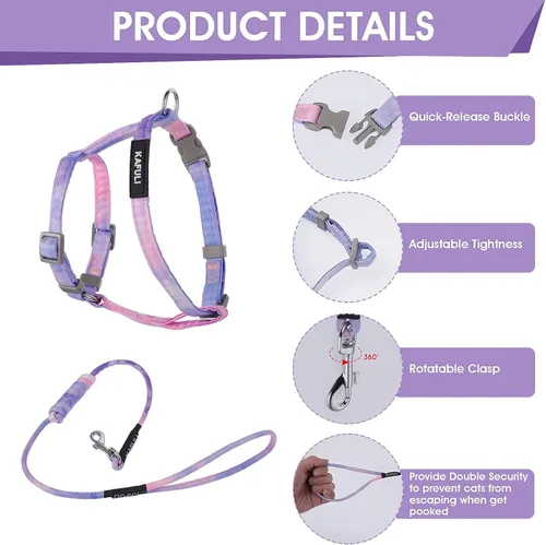 Miniatura 4 de TIESOME Juego de arnés y correa para gato, arnés ajustable degradado para gatito, arnés a prueba de escapes con correa para gatito al aire libre