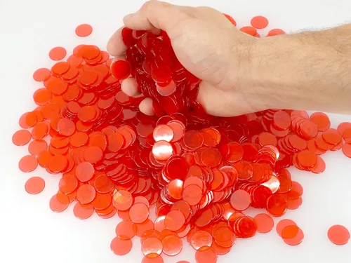 Miniatura 5 de Regal Bingo Chips de bingo de plástico, 1000 piezas, juego de fichas transparentes transparentes para juegos de mesa, divertida noche de bingo Rojo