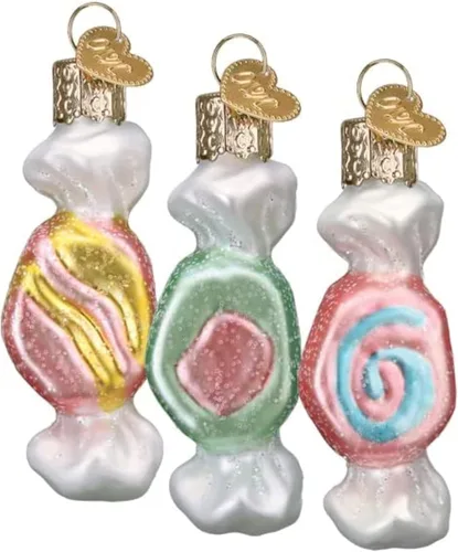 Miniatura 3 de Old World Christmas Adorno soplado de cristal de caramelo con cinta de Navidad para árbol de Navidad, decoración navideña hecha a mano, colección