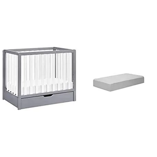 Carter's by Davinci Colby - Mini cuna convertible 4 en 1 con nido en gris y blanco con colchón completo para cuna