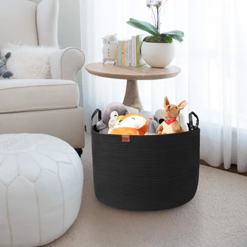 Miniatura 7 de GOCAN Cesta de almacenamiento extragrande para lavandería, 22 x 22 x 14 pulgadas, cuerda de algodón tejida para cesta de mantas con asas para sala
