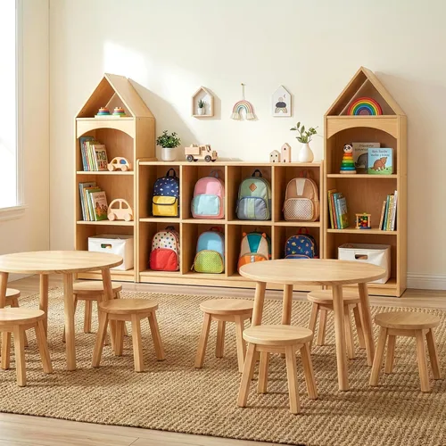 Miniatura 2 de OOOK - Gabinete de almacenamiento de madera con 8 compartimentos en forma de mochila - Organizador de juguetes para niños - Estantería para aula