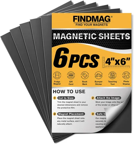 Miniatura 10 de FINDMAG Hojas adhesivas magnéticas, paquete de 6 tiras magnéticas flexibles de 5 x 7 pulgadas con respaldo autoadhesivo, hojas para cortar