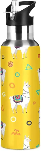 Miniatura 8 de BPA-Free Sports Water Bottle with Straw 20 Oz, Insulated Stainless Steel Water Bottle with Straw for Gym Outdoor Travel School, White Llamas Yellow