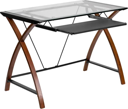 Miniatura 13 de Flash Furniture Jude - Escritorio para computadora de cristal negro con bandeja extraíble para teclado y marco entrecruzado