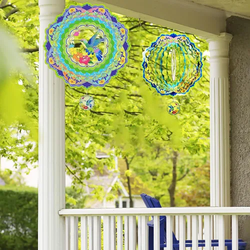 Miniatura 9 de Molinillos de viento de colibrí para patio y jardín, molinillo de viento de metal 3D de 12 pulgadas, regalos de colibrí para mamá y papá, molinillo