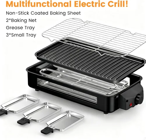 Miniatura 7 de YOHAWJAN - Parrilla eléctrica para interiores de 1700 W, 2 en 1, sin humo, para cocina, con red de parrilla y placa extraíble antiadherente