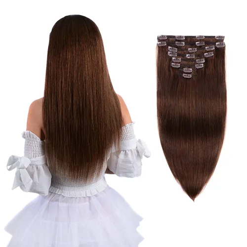 Miniatura 16 de Extensiones de cabello humano real con pinzas, 12 pulgadas, 2.89 oz, 8 piezas de extensiones de cabello Remy para mujer, color marrón medio