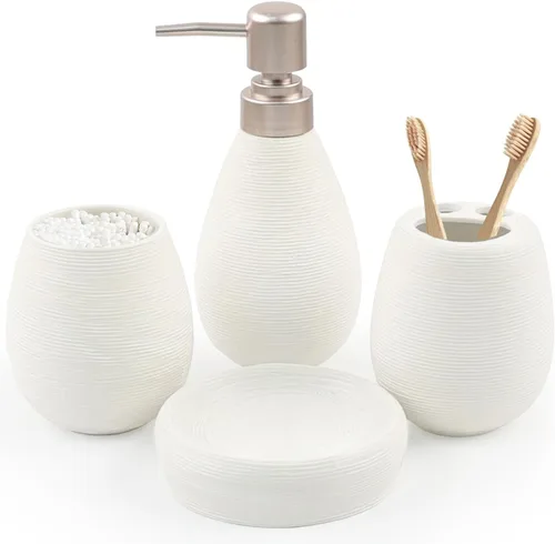 Miniatura 12 de CERBIOR Juego de accesorios de baño, 4 piezas de accesorios de cerámica para decoración de baño, incluye soporte para cepillos de dientes, taza