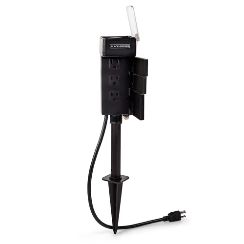 Miniatura 2 de BLACK+DECKER Temporizador de jardín con 6 tomas de tierra - Temporizador de salida impermeable con intervalos de 30 minutos para luces, herramientas