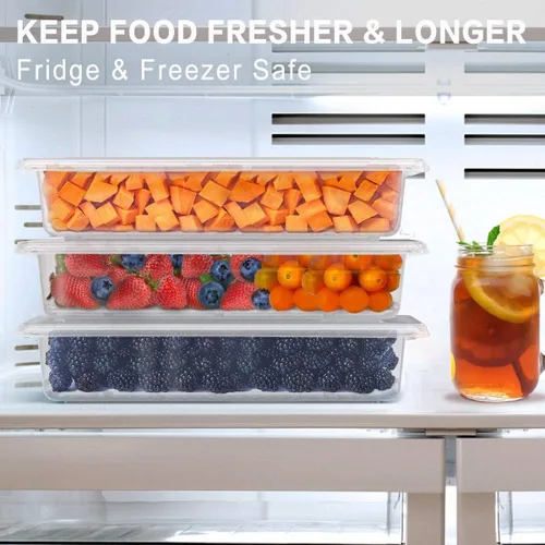 Miniatura 6 de SILIVO Contenedores de almacenamiento para refrigerador (paquete de 3) - 2.5L con bandeja de drenaje para mantener frescas las verduras, frutas