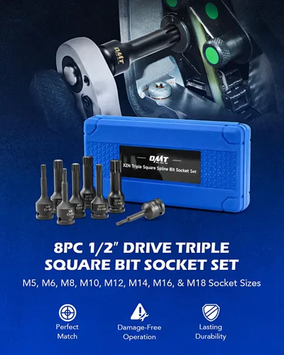 Miniatura 2 de Orion Motor Tech XZN Juego de Llaves de Vaso de Espiga Cuadrada Triple, 8 piezas de 1/2" de Impacto, Juego de Llaves de Vaso de Espiga Cuadrada