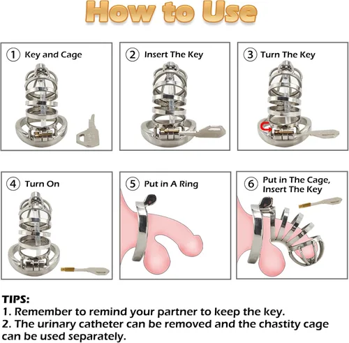 Miniatura 4 de Jaula de castidad masculina, juguetes sexuales para pene, dispositivos de castidad de metal con anillo de tamaño de 1.97 pulgadas y bloqueo