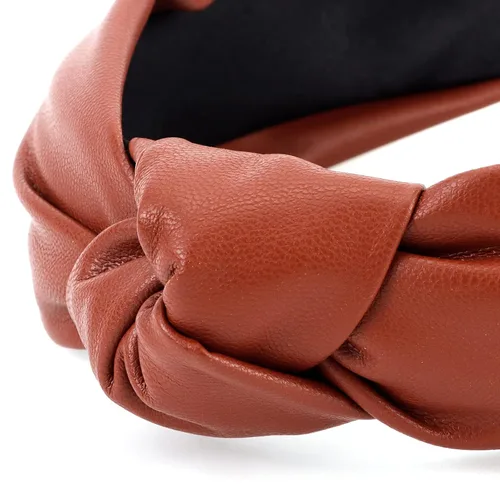 Miniatura 6 de YISSION Diademas anudadas para mujer, accesorios para el cabello con nudo superior ancho de cuero antideslizante en blanco y negro