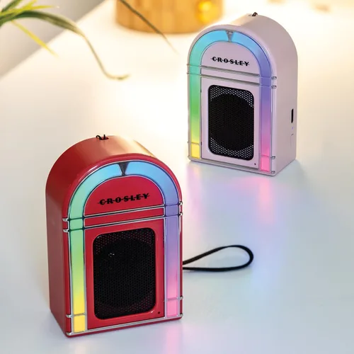 Miniatura 7 de Crosley CR3046A-RE Mini Jukebox Altavoz Bluetooth portátil con luces LED y micrófono, rojo