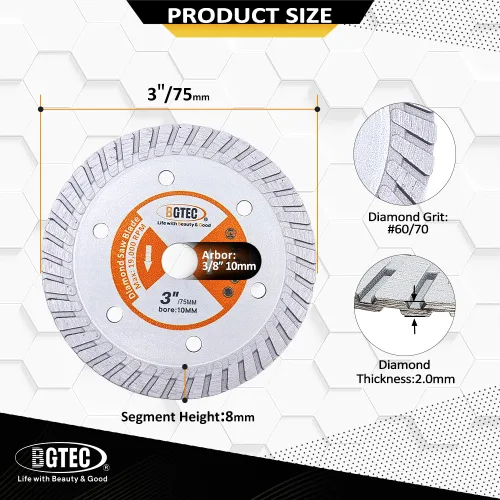 Miniatura 2 de BGTEC Hoja turbo de granito de diamante, disco de corte de 3 pulgadas/2.953 in para hormigón, hormigón reforzado, piedras artificiales duras