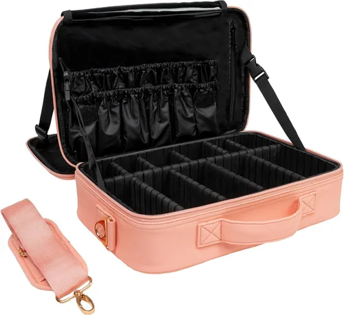Miniatura 13 de Carrywell Estuche de viaje para maquillaje, no hecho en China, estuche de tren duro para cosméticos, organizador portátil de artistas de belleza