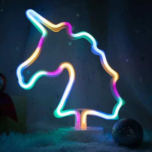 Miniatura 2 de Cartel de neón LED para interior, luz nocturna con base de soporte, funciona con batería/USB, luz decorativa de neón Unicornio