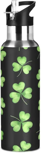 Miniatura 8 de Green Shamrocks Clovers Black Stainless Steel Vacuum Insulated Water Bottle 20 Oz, BPA-Free Sports Water Bottle with Straw Leakproof Water Bottles
