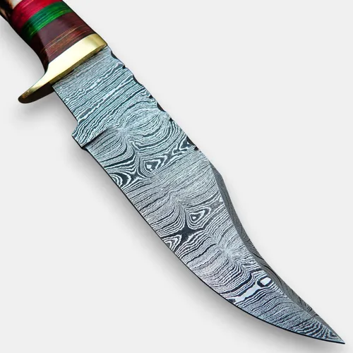 Miniatura 3 de Rait tail Hecho a mano forjado a mano Damasco caza/desollar cuchillo Stag/asta mango con funda