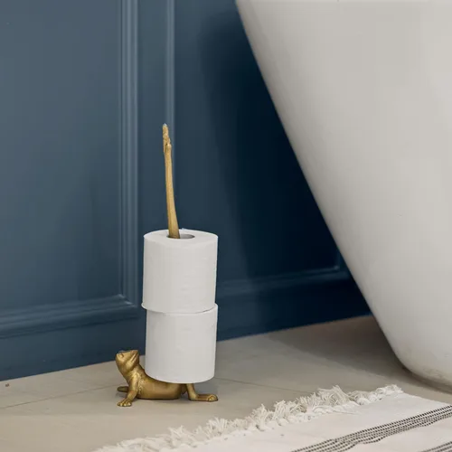 Miniatura 8 de WallCharmers Soporte para toallas de papel dorado, soporte de papel higiénico o de cocina de metal para piso o encimera, rana dorada