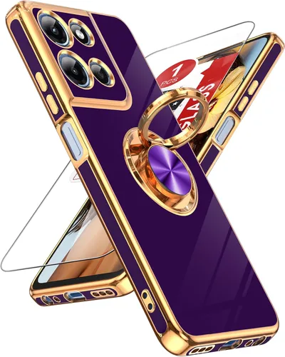 Miniatura 115 de LeYi Funda para Samsung Galaxy S22 Ultra con soporte de anillo giratorio de 360°, soporte magnético, chapado en oro rosa, borde protector para Negro