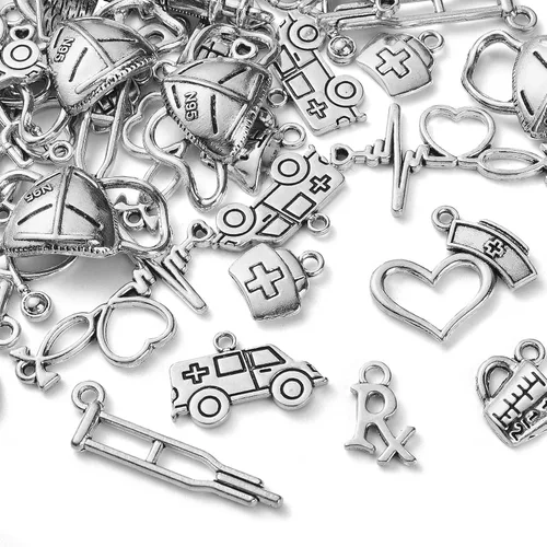 Miniatura 2 de Ipotkitt 100 dijes médicos para enfermera, estetoscopio, gorro, ambulancia, médico, para hacer joyas 100pcs - Médico - 10 Estilos