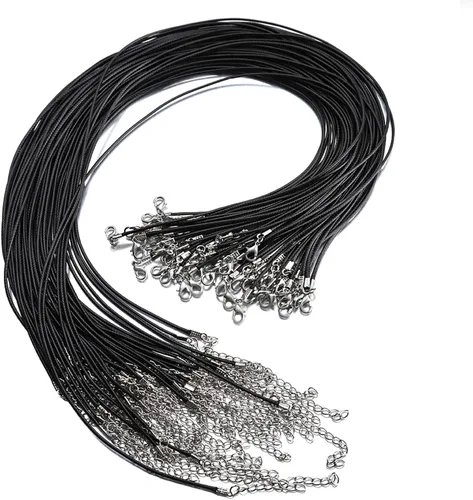 Miniatura 8 de 100 unidades de collar de cordón encerado negro de 20 pulgadas y 0.059 in de cadena de cuero sintético, cierre de cadena a granel para fabricación