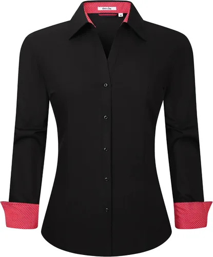 Esabel.C Camisas de manga larga con botones para mujer, ajuste regular, blusa de trabajo elástica