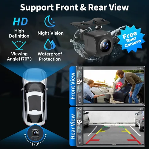 Miniatura 5 de Estéreo de auto de doble DIN de 7 pulgadas con Apple CarPlay inalámbrico y Android Auto, pantalla táctil QLED, Bluetooth, cámara de respaldo, audio