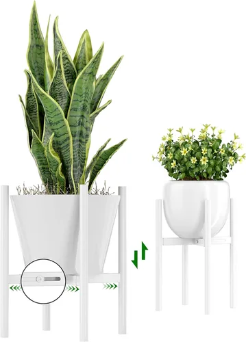 Miniatura 8 de EKNITEY Soporte ajustable para macetas: soporte de flores moderno para interiores y exteriores, organizador de plantas de metal, soporte para Negro