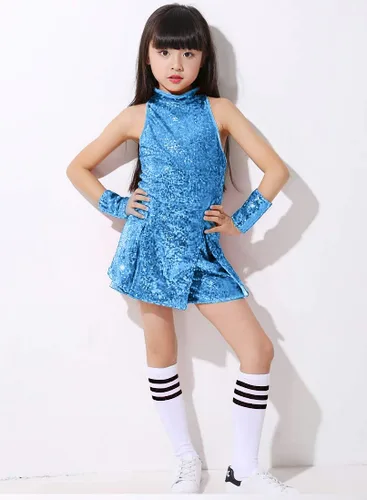 Miniatura 3 de LOLANTA Vestido de baile de lentejuelas para niñas de 4 a 12 años, traje de baile de hip hop, sin mangas y pantalones cortos