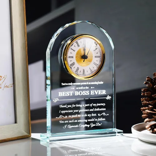 Miniatura 5 de YWHL Regalos de cumpleaños para mujeres y hombres, regalo significativo de agradecimiento para mujeres, reloj de mesa de vidrio grabado con láser