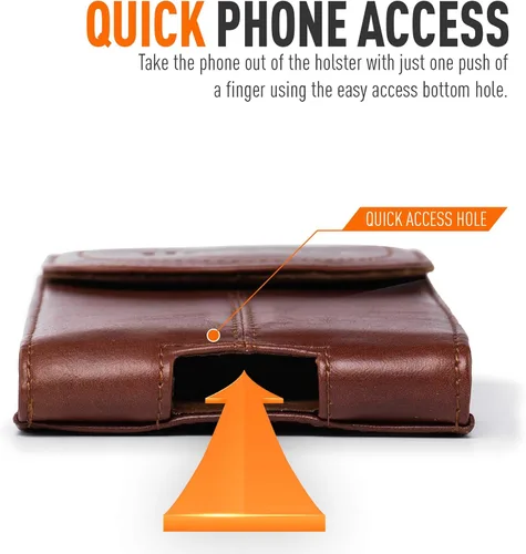 Miniatura 4 de Funda de cuero genuino para teléfono celular para caminar al aire libre, trabajo, soporte para teléfono con clip para cinturón para iPhone 17 Pro