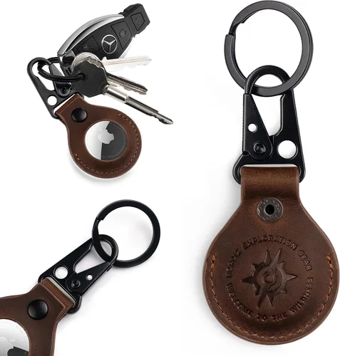 Miniatura 7 de KORDIZ Funda de cuero con cierre y llavero para Airtag Cuero de caballo loco de grano completo Hecho a mano Marrón oscuro