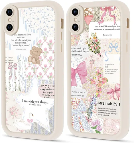 Miniatura 26 de Paquete de 2 fundas protectoras para iPhone 13 de 6.1 pulgadas con versículo bíblico de Jesús y cruz cristiana floral, para mujeres y niñas, funda