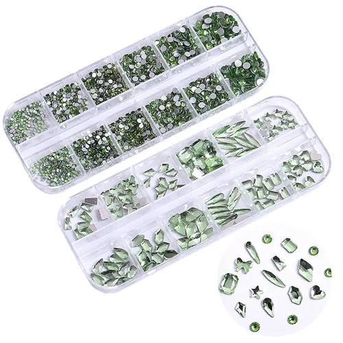 Miniatura 7 de BELICEY Diamantes de imitación para arte de uñas, Día de San Patricio, color verde oliva, con parte trasera plana, piedras preciosas para uñas