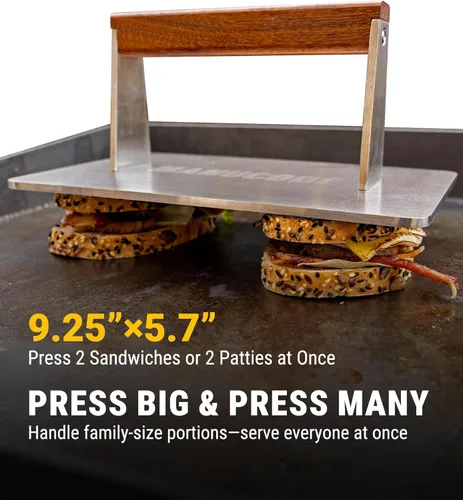 Miniatura 3 de Prensa de tocino de acero inoxidable, peso de cocción pesado de 3.2 libras, ideal para parrilla superior plana, accesorios de plancha para sellar