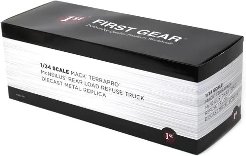 Miniatura 3 de First Gear 1/34 White Mack TerraPro con cargador trasero McNeilus y botes de basura 10-4337